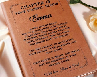 13th Birthday Gift for Girl, Personalized Chapter 13 Leather Notebook, Custom Name Birthday Keepsake, Teen Girl Gift