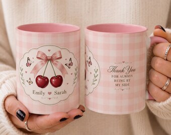 Bestfriends Gift Mug, Personalized Cherry Friendship Mug, Custom Best Friend Coffee Cup, Cherry Lover Gift, Thank You Mug