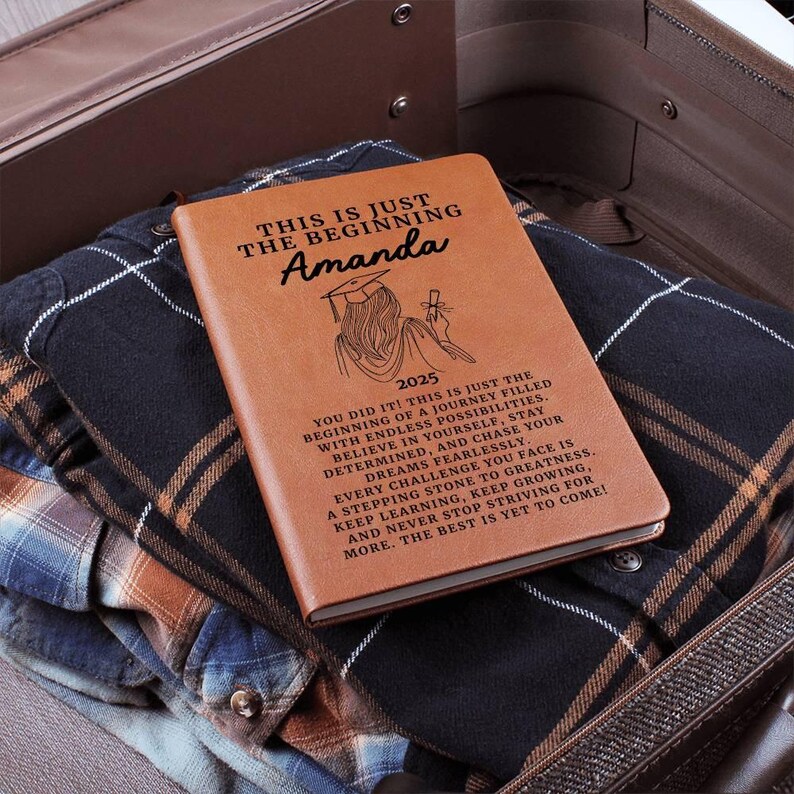 Personalized Graduation Journal, Custom Leather Notebook for Graduates, Keepsake Gift for College Grad, High School Graduation Present 2025 image 8