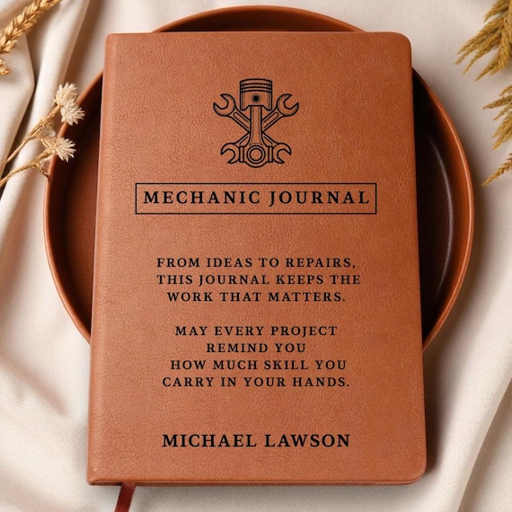 Mechanic Gift for Him, Car Guy Gift, Handyman Notebook, Personalized Leather Journal, Future Mechanic Gift