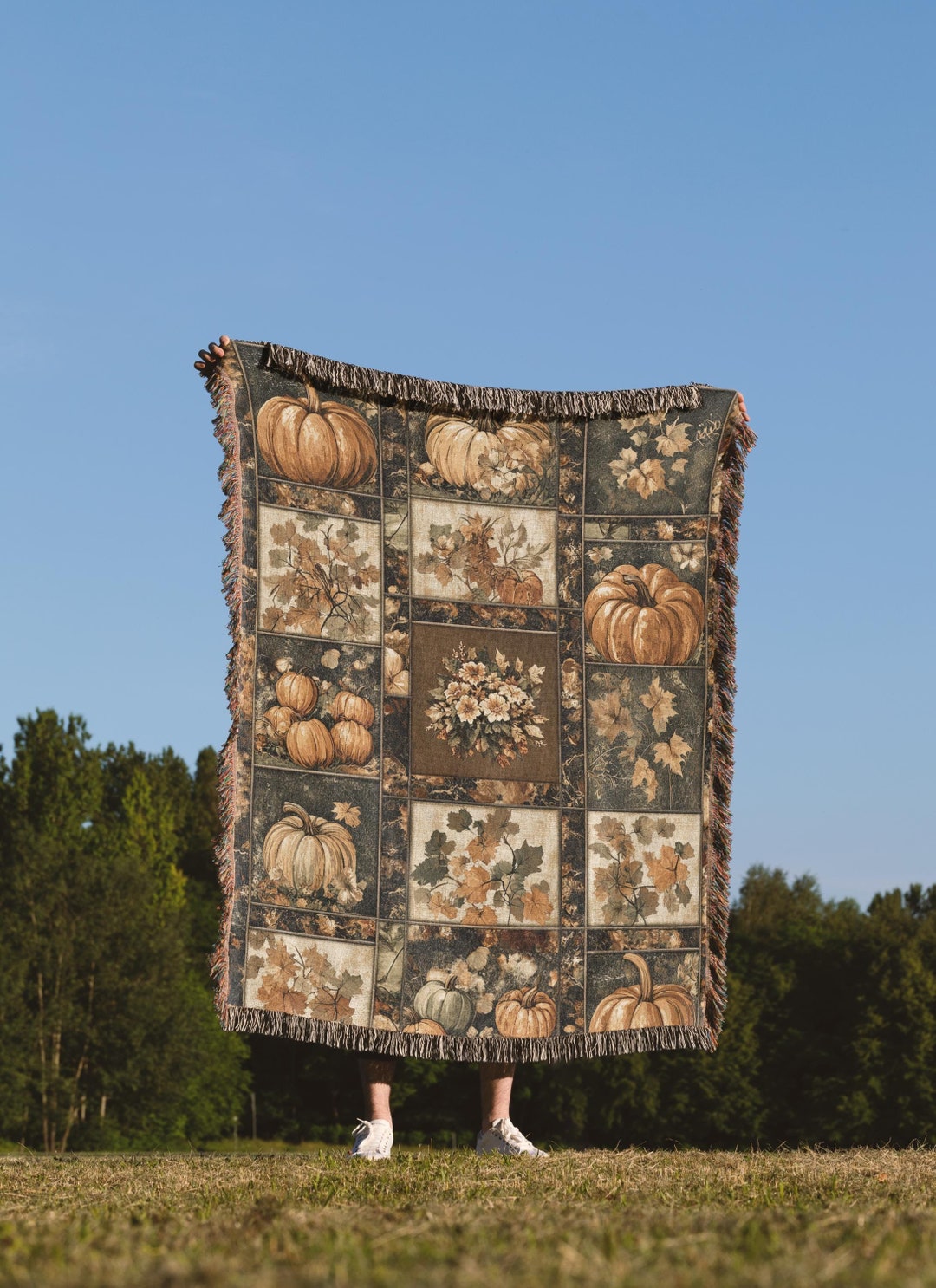 Vintage Fall Pumpkin Woven Blanket, Cozy Autumn Colors Throw, Retro ...