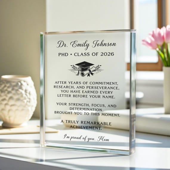 Personalized PhD Graduation Gift, Custom Doctor Acrylic Plaque, Class of 2026 Grad Keepsake, Dr Graduation Gift