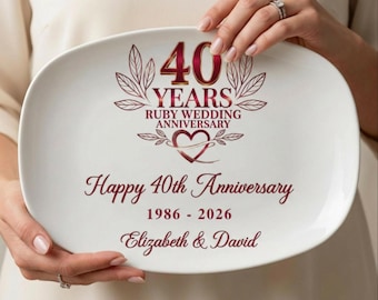 40th Wedding Anniversary Gift Personalized Platter, Ruby Anniversary Gift for Couple, Custom Names Plate, 40 Years Together