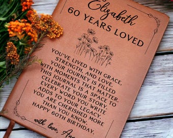60th Birthday Gift for Woman, Personalized Journal for Her, Custom Name Notebook, Keepsake Memory Book, Milestone Birthday Present