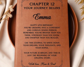 12th Birthday Gift for Girl, Personalized Chapter 12 Leather Notebook, Custom Name Birthday Keepsake from Mom and Dad