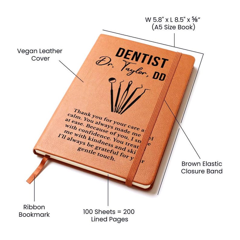 Custom Leather Journal Gift for Dentist, Dental Tools Illustration, Personalized Notepad, Dentist Appreciation, Office or Graduation Gift image 9