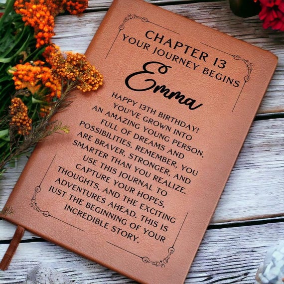 13th Birthday Gift for Girl, Personalized Journal for Her, Custom Name Notebook, Keepsake Memory Book, Sweet 13 Birthday Present