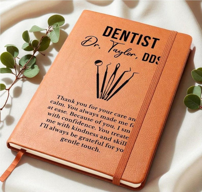 Custom Leather Journal Gift for Dentist, Dental Tools Illustration, Personalized Notepad, Dentist Appreciation, Office or Graduation Gift image 7