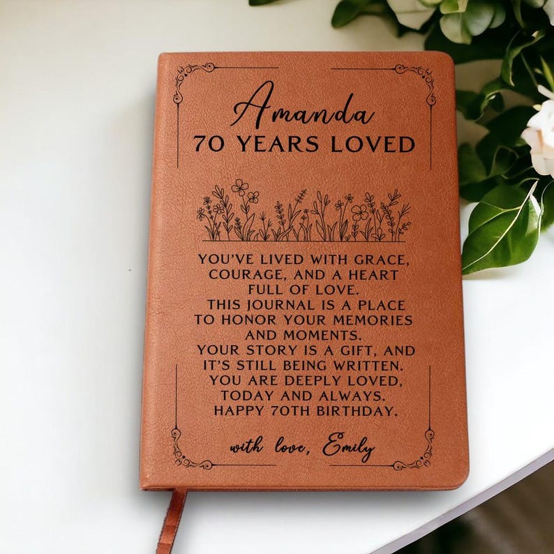 70th Birthday Gift for Woman, Personalized Journal for Her, Custom Name Notebook, Keepsake Memory Book, Milestone Birthday Present image 9