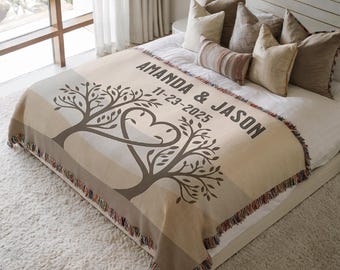 Personalized Wedding Blanket with Names & Date, Custom Couple Throw, Unique Anniversary or Engagement Gift for Husband Wife