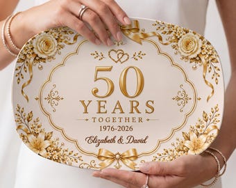 50th Anniversary Gift Personalized Platter, Golden Anniversary Gift for Couple, Custom Names Plate, 50 Years Together