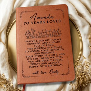 70th Birthday Gift for Woman, Personalized Journal for Her, Custom Name Notebook, Keepsake Memory Book, Milestone Birthday Present image 6