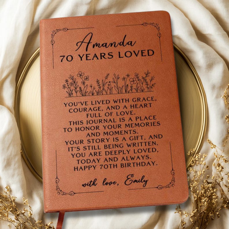 70th Birthday Gift for Woman, Personalized Journal for Her, Custom Name Notebook, Keepsake Memory Book, Milestone Birthday Present image 6