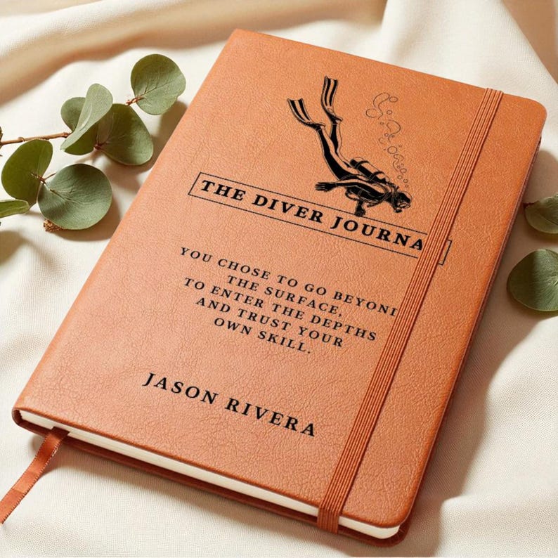 Personalized Diver Journal, Scuba Diving Logbook Gift for Men, Custom Leather Notebook for Diver, Dive Log, Swim Coach, Ocean Lover Gift image 5