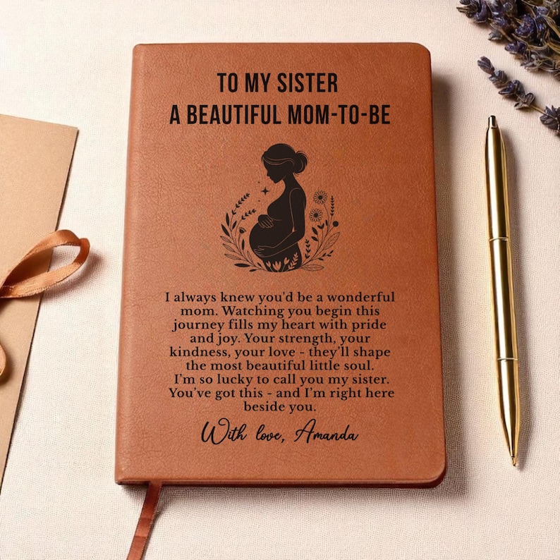 Pregnant Sister Gift, Mom To Be Journal Personalized, Expecting Sister Gift, Best Sister Personalized Gift, Sister Pregnancy Keepsake image 5