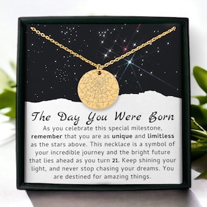 Custom 21st Birthday Gift For Daughter Niece, Personalized Star Map Necklace For 21st Birthday, Happy Twenty- One, 21st Birthday Keepsake