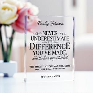 Personalized Difference Maker Plaque, Custom Coworker Appreciation Gift, Acrylic Thank You Award for Mentor Leader Employee image 2