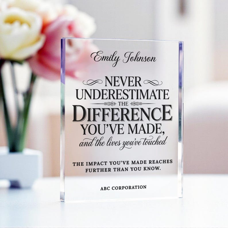 Personalized Difference Maker Plaque, Custom Coworker Appreciation Gift, Acrylic Thank You Award for Mentor Leader Employee image 2