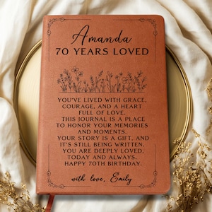 70th Birthday Gift for Woman, Personalized Journal for Her, Custom Name Notebook, Keepsake Memory Book, Milestone Birthday Present image 2