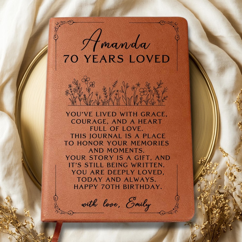 70th Birthday Gift for Woman, Personalized Journal for Her, Custom Name Notebook, Keepsake Memory Book, Milestone Birthday Present image 2
