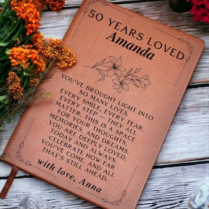 50th Birthday Gift for Woman, Personalized Journal for Her, Custom Name Notebook, Keepsake Memory Book, Milestone Birthday Present