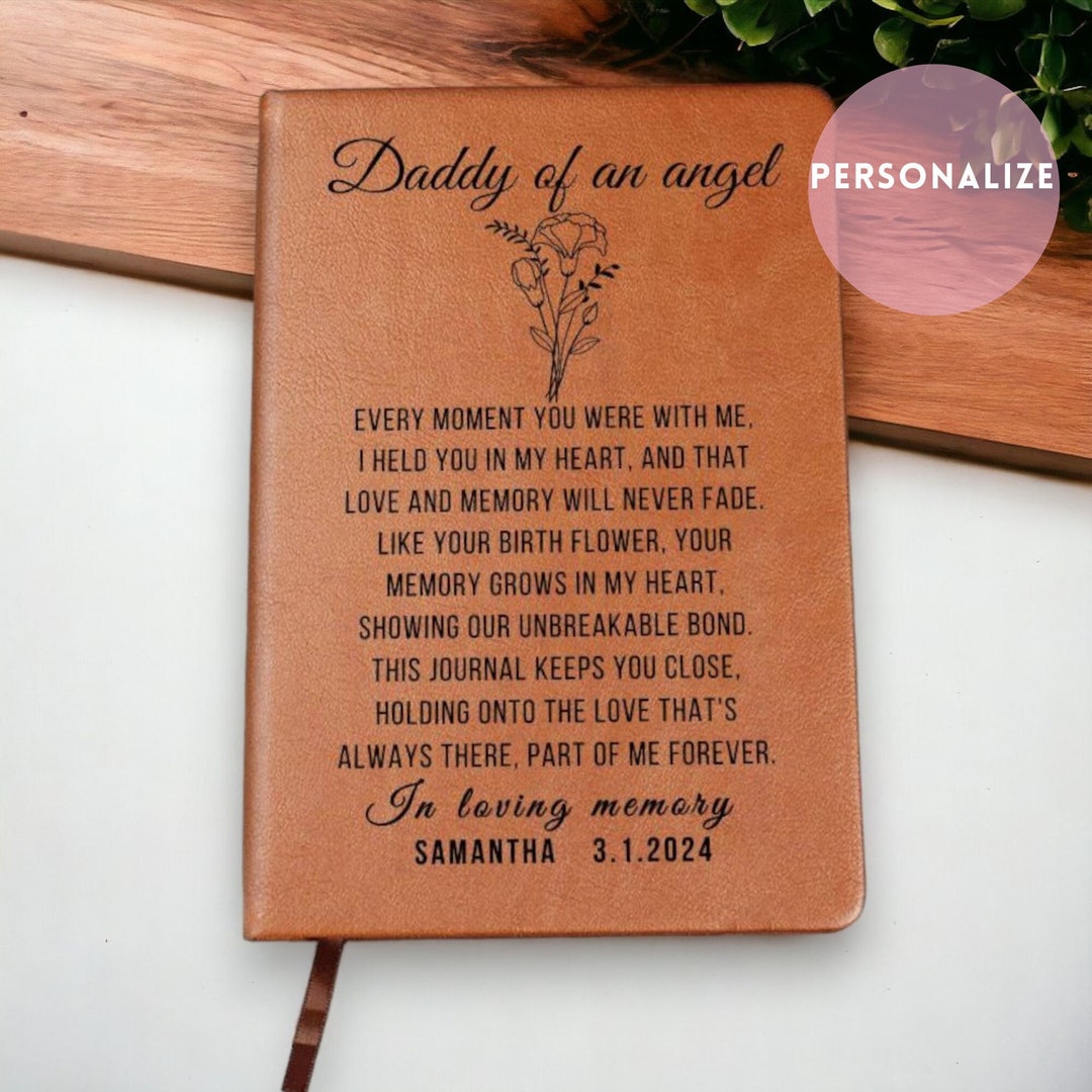 Custom Fathers Leather Journal Birth Flower Tribute for Unborn Child Loss A Remembrance and
