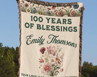 100th Birthday Gift, Personalized Woven Throw Blanket For 100th birthday Mom, Grandma, Her - 100th Celebration Keepsake