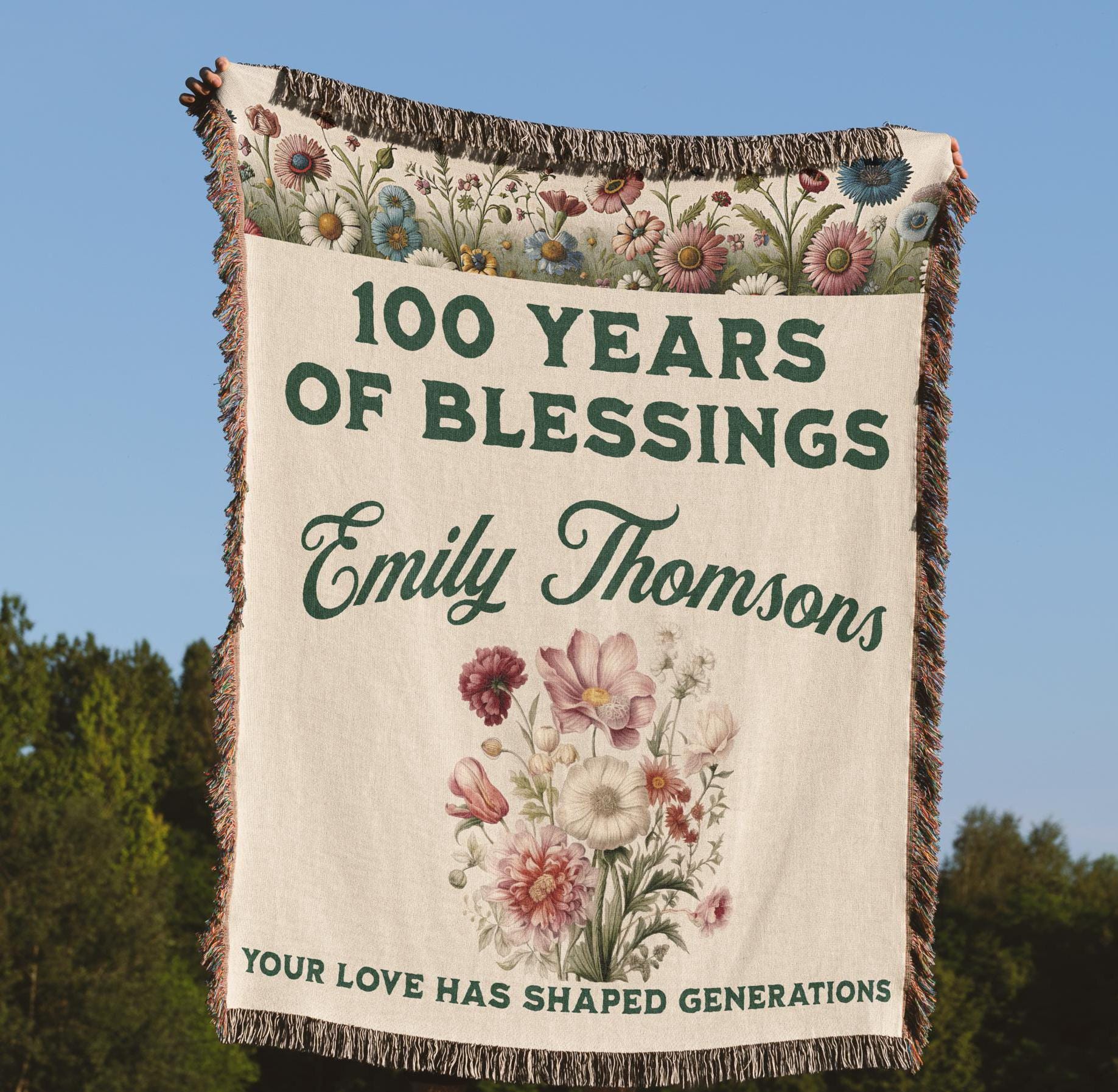 100th Birthday Gift, Personalized Woven Throw Blanket for 100th ...