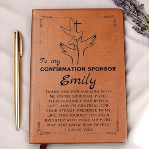Confirmation Sponsor  Leather Journal Personalized Gift For Sponsor, Catholic Sponsor Gifts For Sponsors, Godmother Godfather Journal