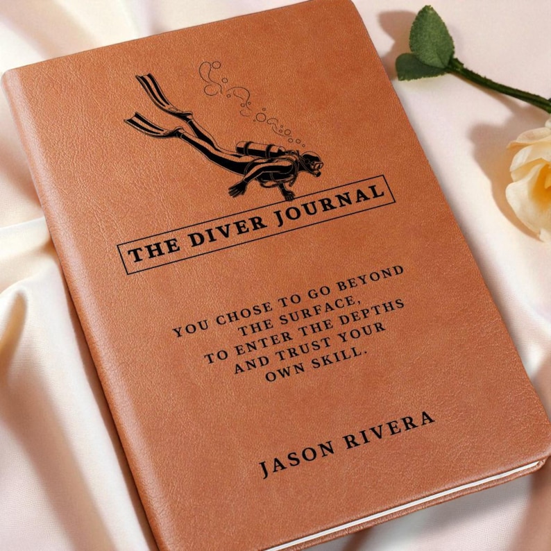 Personalized Diver Journal, Scuba Diving Logbook Gift for Men, Custom Leather Notebook for Diver, Dive Log, Swim Coach, Ocean Lover Gift image 2