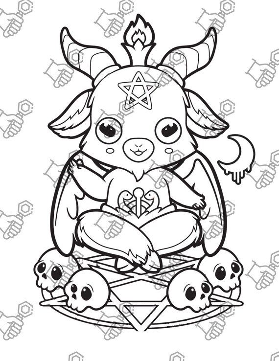 Creepy Cute Baphomet Coloring Page Sweet & Scary Pastel - Etsy.de