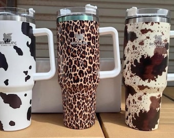 Leopard Engraved Inspired Stanley 40 Oz Cups W/straw in Stock SHIPS ASAP  See Item Description 