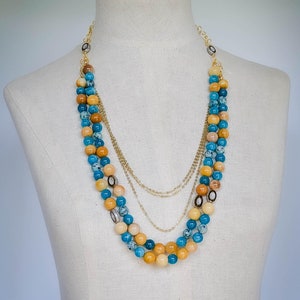Jacksonville Jaguars Team Colors Inspired Beaded Necklace: Gemstone & Chain Fan Gear
