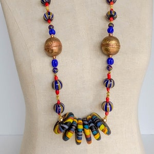 Extra Long Tribal Influenced Oversized Beaded Necklace; Ethnic; Multicultural; Ethiopian; Indian; Indonesian; and Japanese Beads