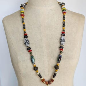 Multicultural Beaded Necklace; African/Burkina Faso/Kenya/Ghana; European/Venetian/Czech; Indonesian/Java; Turkish; Varied Materials/Shapes