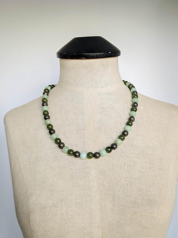 Collier Vintage En Véritable Jade Vert - Perles Rondes - Occasion - Style Simple Et Chic