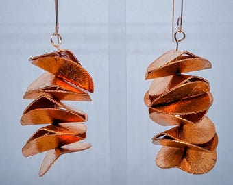 Modern Large Wavy Copper Dangle Earrings; Oversized Drop Earrings; Large Earrings; Long Earrings; Rose Gold Accents; Chic; Hip; Bold; Drama