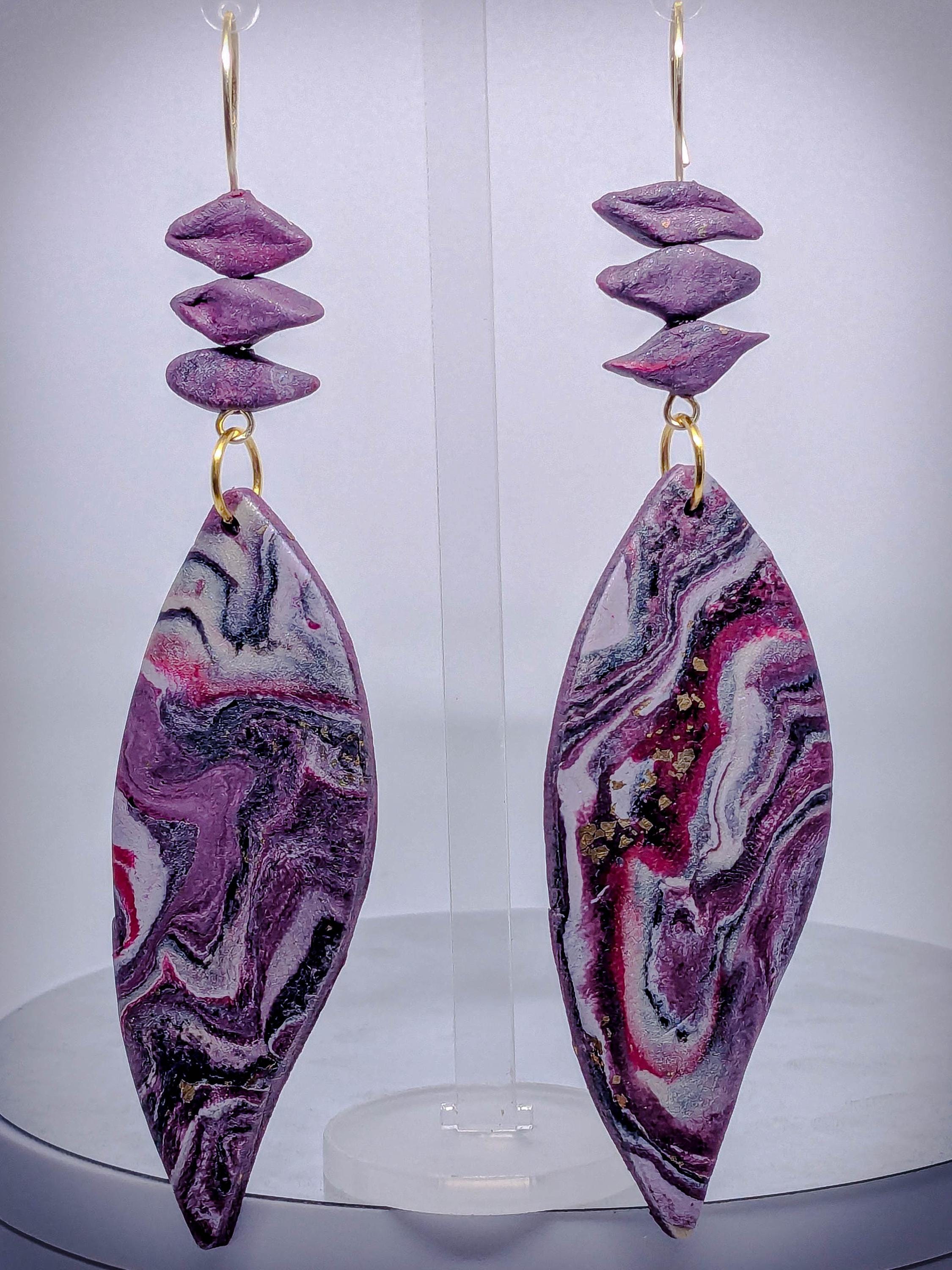 Boucles D'oreilles Dormeuses En Argent & Perle Violette - Fait Main, Référence #1506