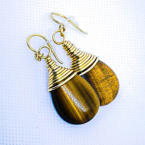 Wire Wrapped "Brass Tiger" Dangle Earrings