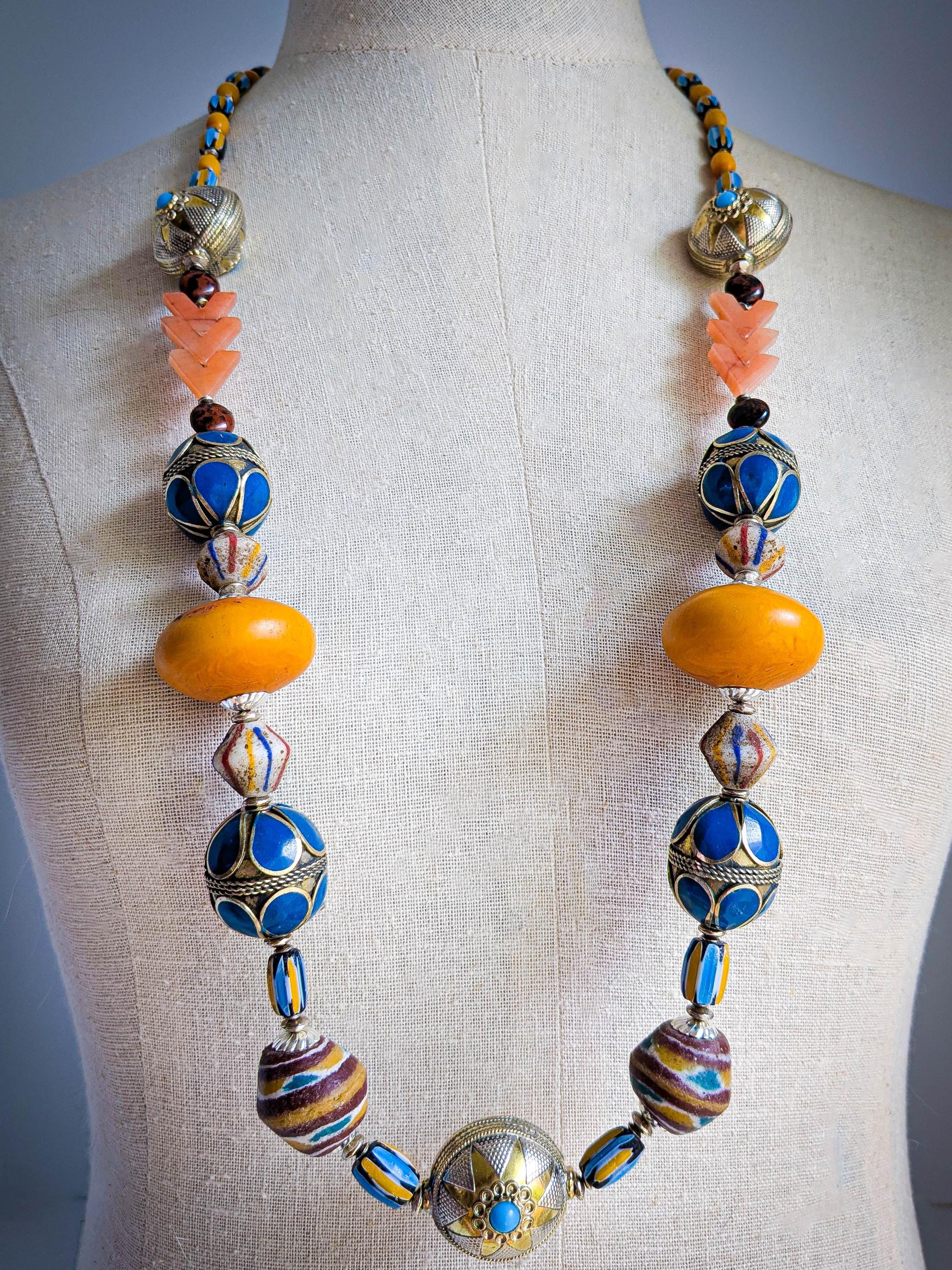 Long Handmade Multicultural Tribal Beaded OOAK Necklace: African