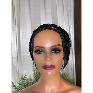 Sequin turban, black turban, head cover