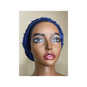 Blue turban, beaded turban, head cover