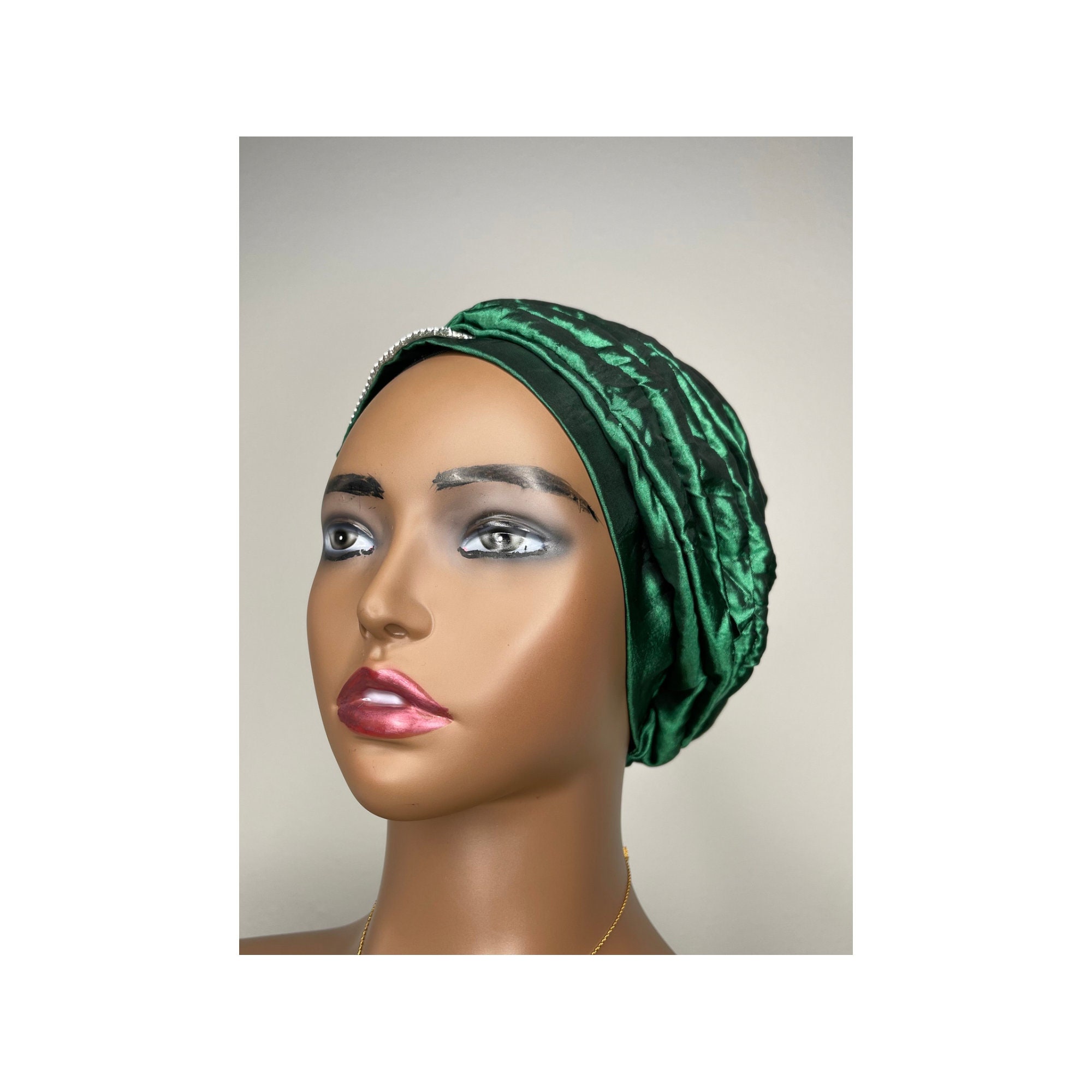 Green Turban | Rhinestone Turban | Cancer Head Cover | Hair  display picture 2
