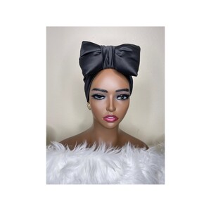 Black turban, head cover, pre tied head wrap