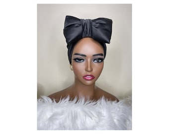 Black turban, head cover, pre tied head wrap