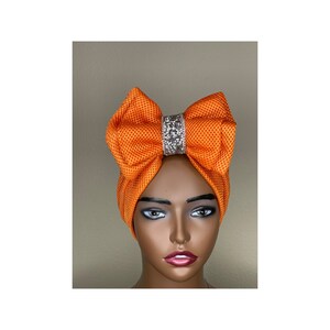 Orange turban, pre tied head wrap, head cover