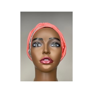 Rhinestone turban | peach turban | party turban | cancer head cover | hair loss turban