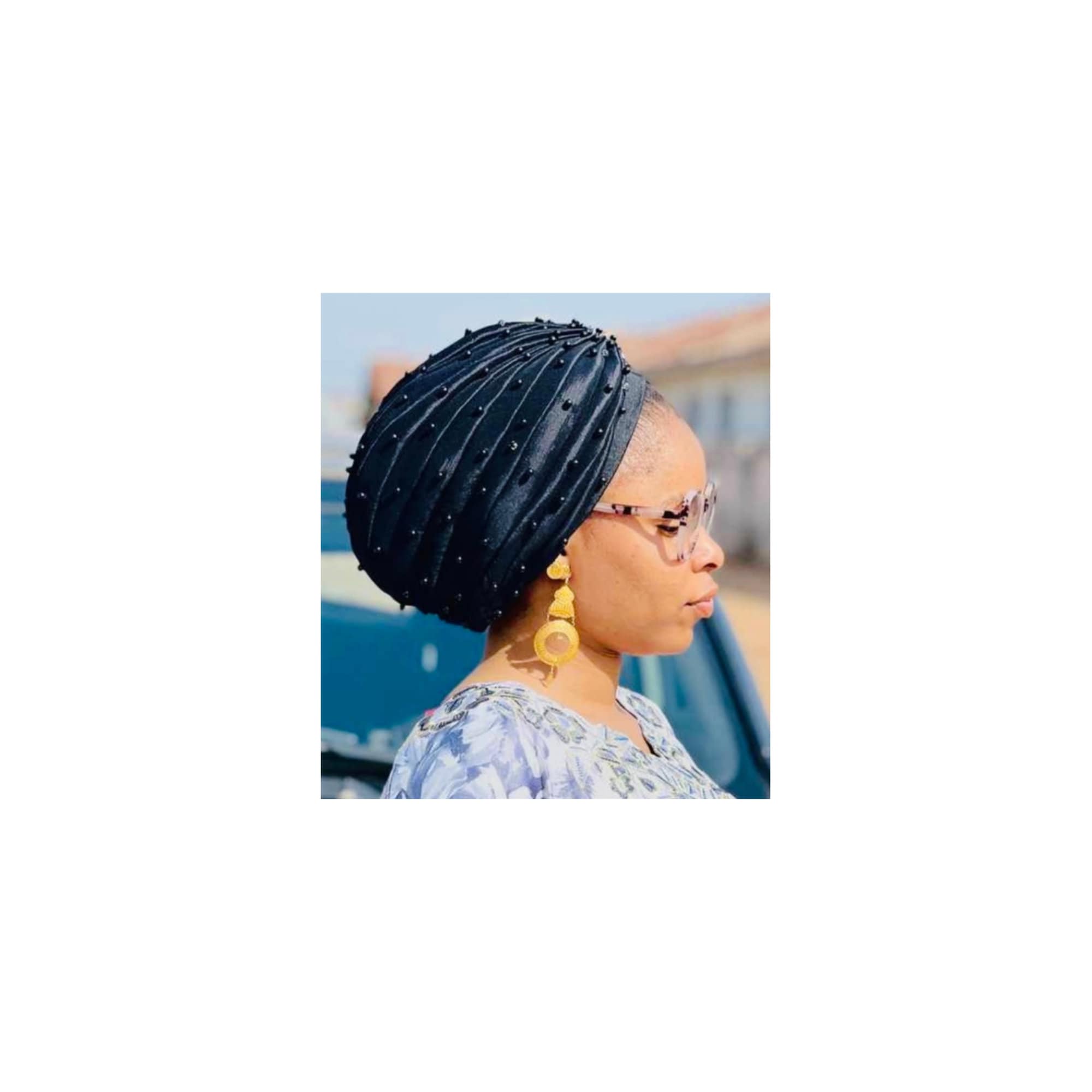 Elegant Black Beaded Turban Headwrap - Women Accessories Black Turban, Pre Tied Head Cover, Beaded Silk Turban - Etsy main image 3
