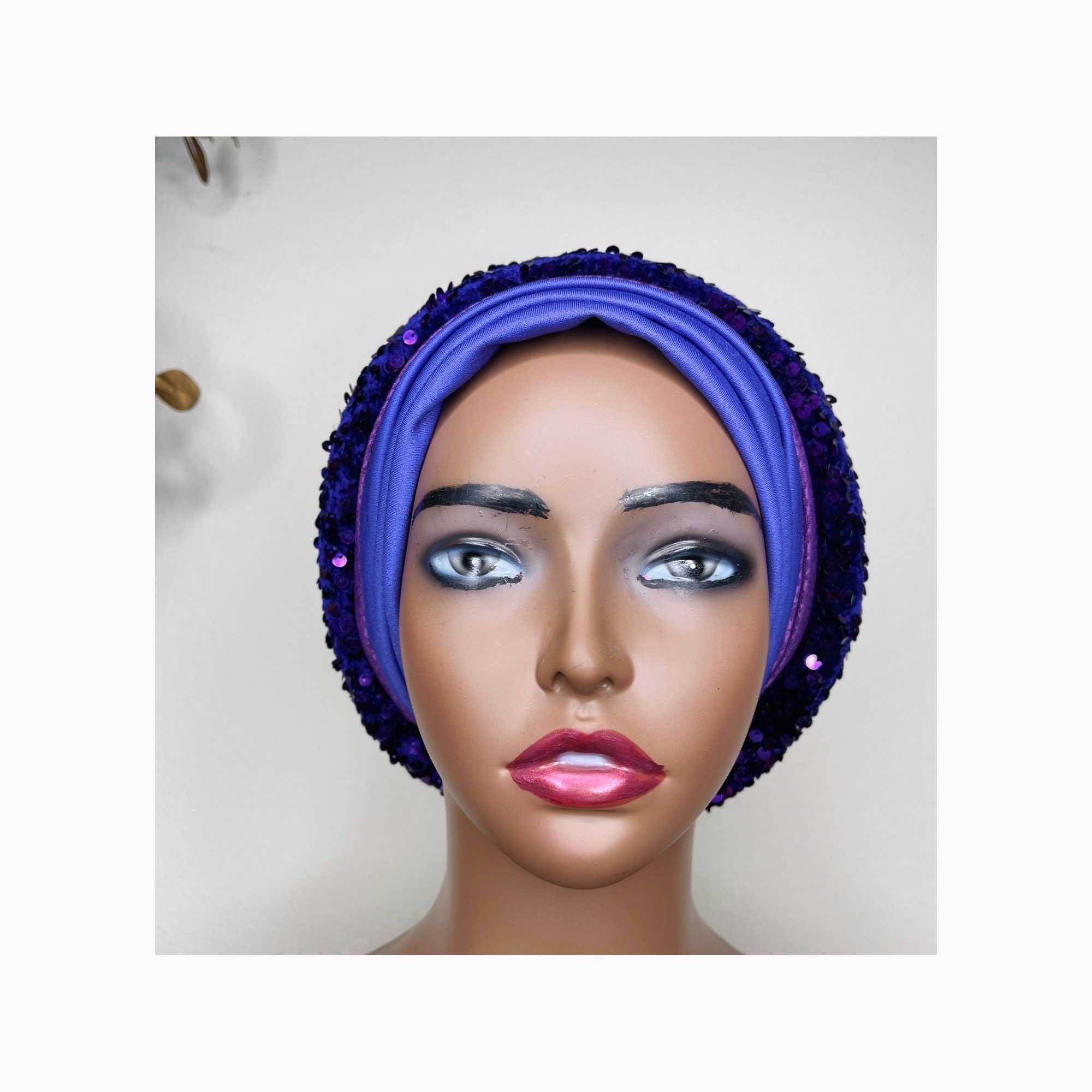 Elegant Purple Embellished Turban Purple Sequin Turban - Etsy main image 3