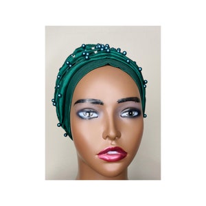 Green turban, beaded turban, head cover